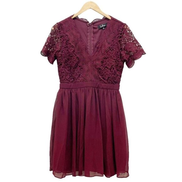 Lulus Angel in Disguise Burgundy Lace Short Skater Dress Women’s Size Medium - Picture 13 of 13